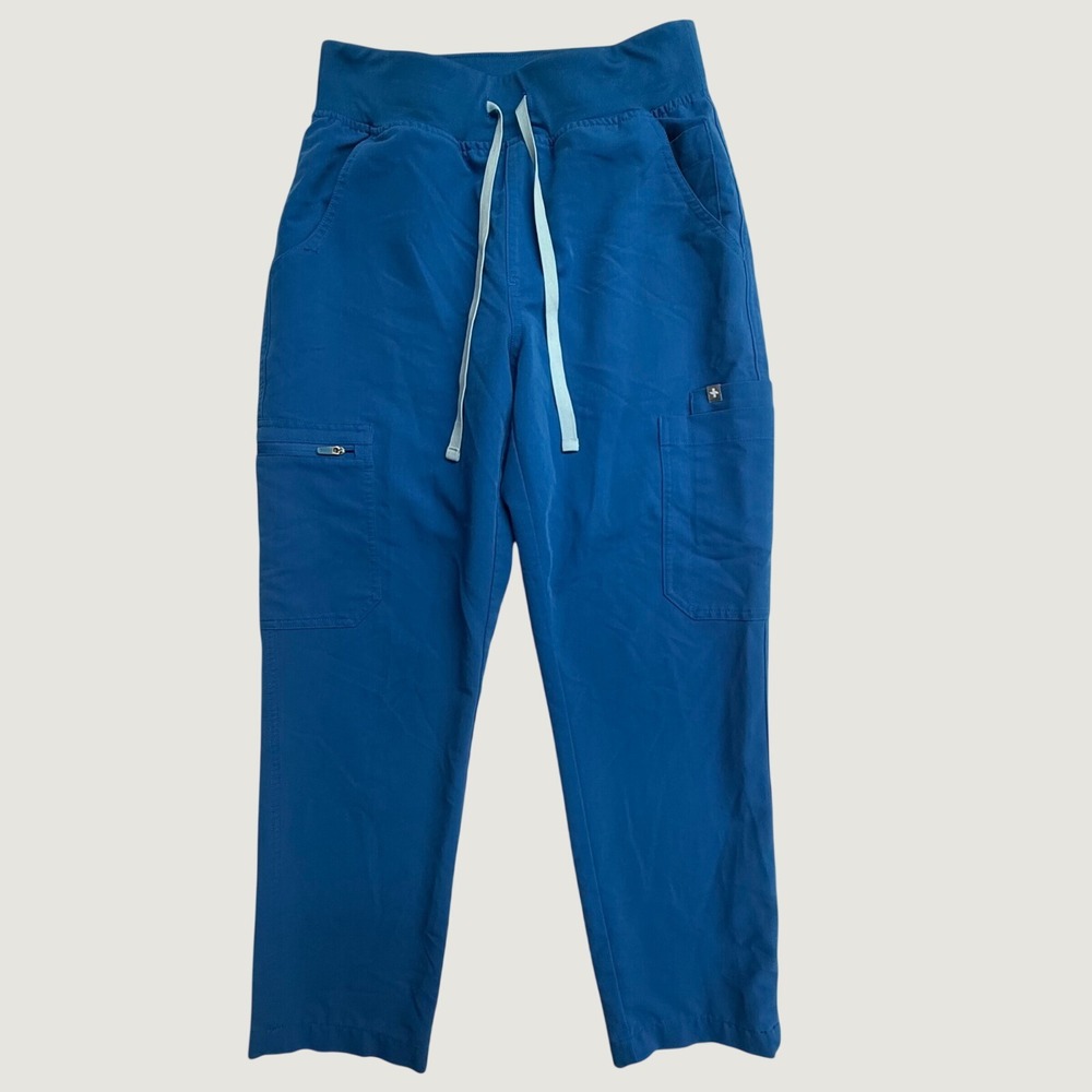 FIGS Yola High Waisted Scrub Pants Womens S Petite Blue Cargo Technical